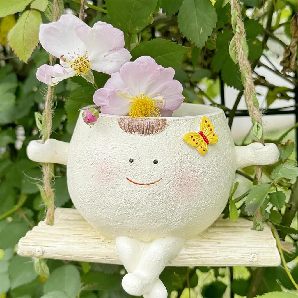HASTHIP Cute Planter Small Flower Plant Pot for Succulent Hanging Cute Resin Succulent Plant Pot Gardening Decoration Swing Hanging Planter Pot for Herbs, Succulent, Cacti, 13.5x9x9cm HASTHIP Cute Planter Small Flower Plant Pot for Succulent Hanging Cute Resin Succulent Plant Pot Gardening Decoration Swing Hanging Planter Pot for Herbs, Succulent, Cacti, 13.5x9x9cm